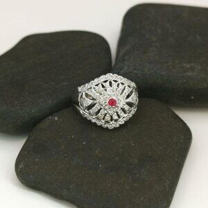 Natural Ruby White Sapphire Sterling Silver Ring size 8